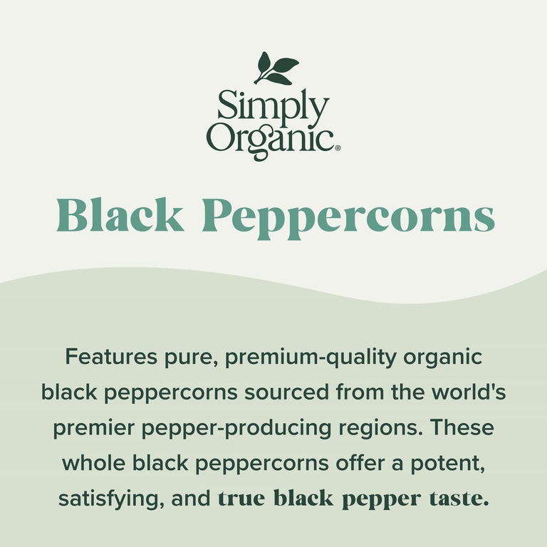 Simply Organic, Зерна черного перца, 2.65 унций (75 г)