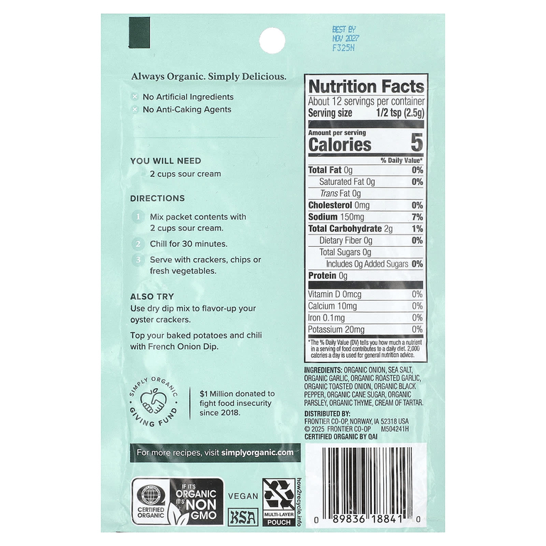 Simply Organic, французская смесь лукового соуса, 31 г (1,1 унции)
