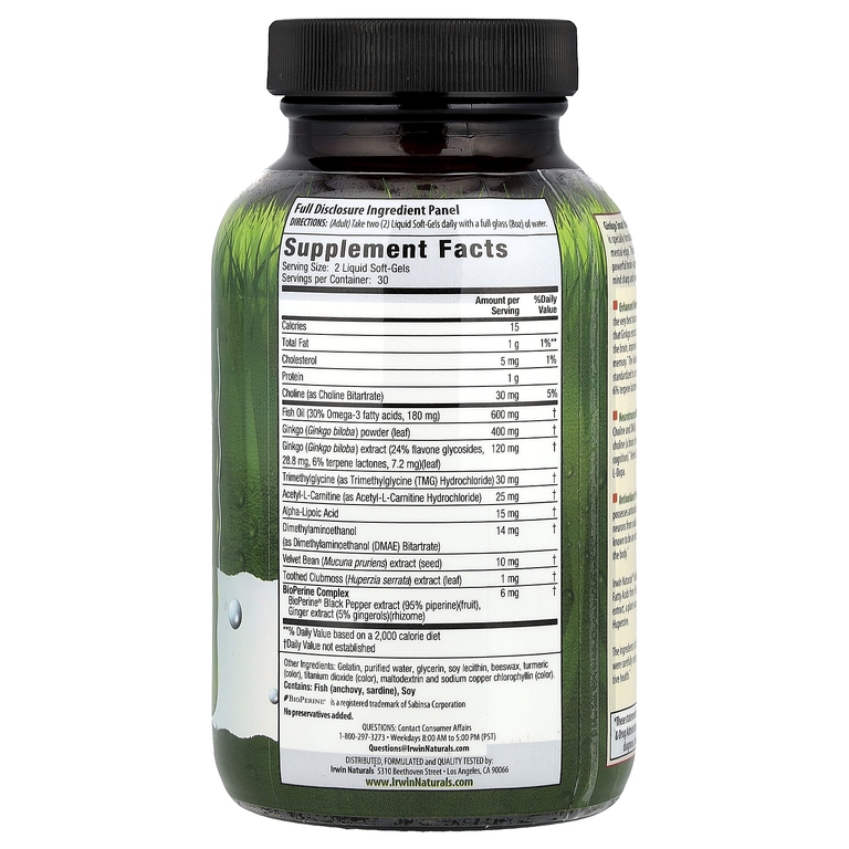 Irwin Naturals, комплекс для повышения концентрации и памяти, 60 желатиновых капсул с жидкостью