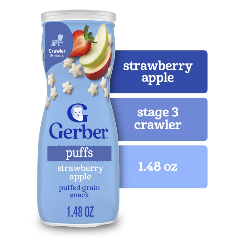 Gerber, злаковые подушечки, для малышей от 8 месяцев, клубника и яблоко, 42 г (1,48 унции)