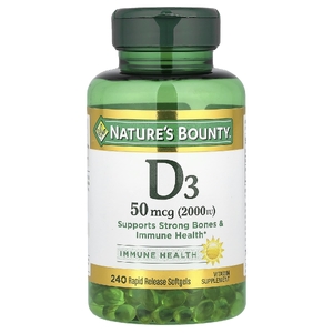 Nature's Bounty, D3, 50 мкг (2000 МЕ), 240 капсул с быстрым высвобождением