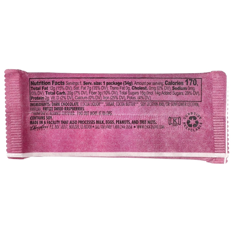 Chocolove, малина в темном шоколаде, 55% какао, 34 г (1,2 унции)