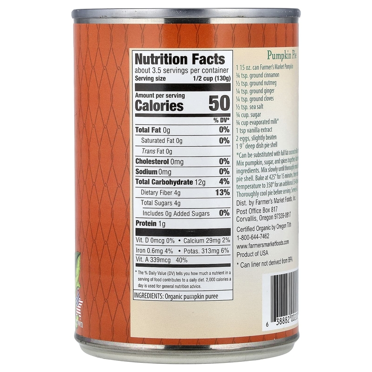 Farmer's Market Foods, органическое тыквенное пюре, 425 г (15 унций)