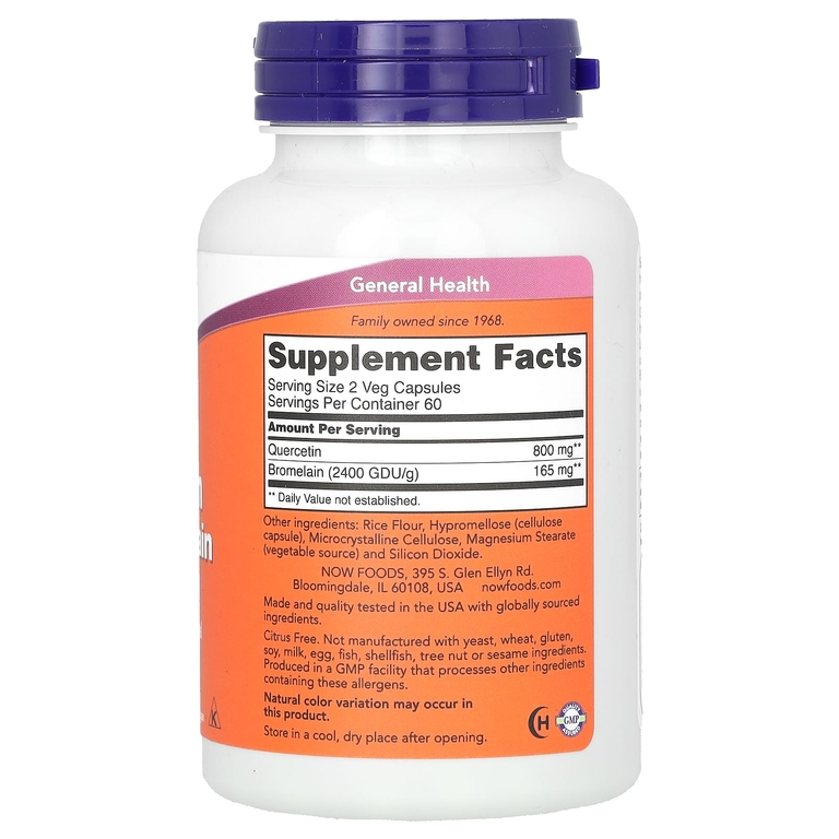 NOW Foods, кверцетин с бромелаином, 120 растительных капсул
