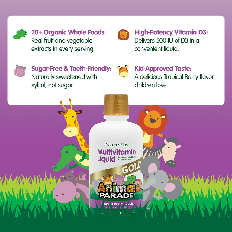 NaturesPlus, жидкая мультивитаминная добавка для детей, со вкусом тропических ягод, 900 мл (30 жидк. унций)