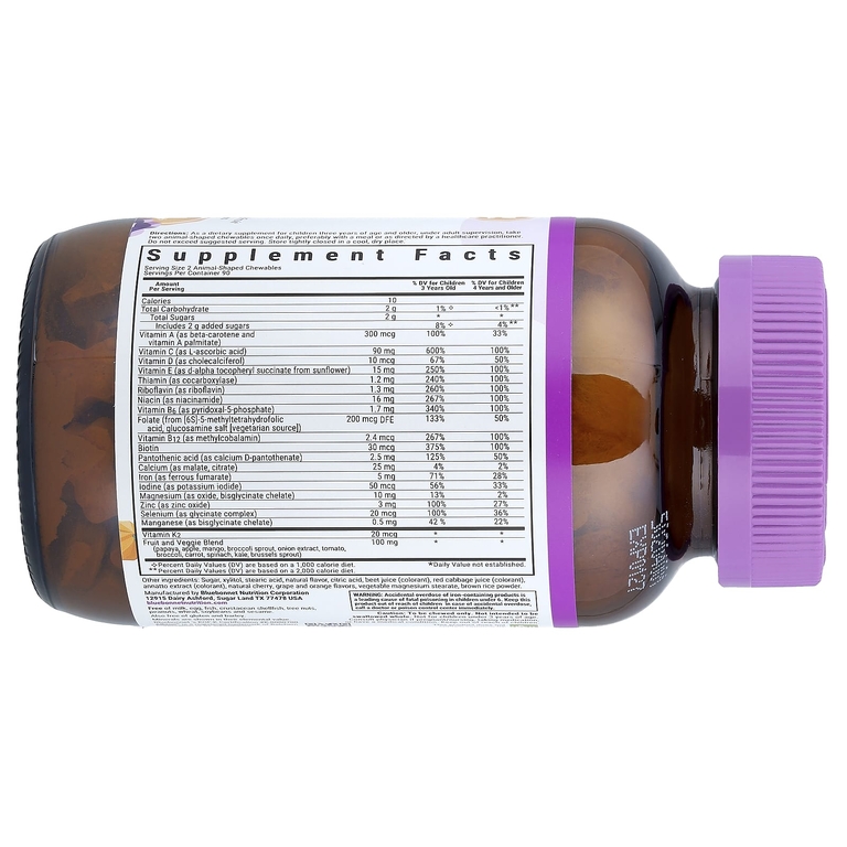 Bluebonnet Nutrition, мультивитамины для детей, фруктовое ассорти, 180 жевательных таблеток