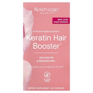 Reserveage Beauty, кератиновое укрепляющее средство для волос с биотином и ресвератролом, 60 капсул
