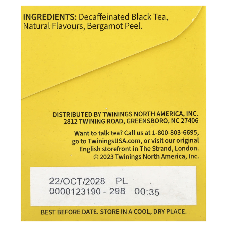 Twinings, ароматизированный черный чай, эрл грей, без кофеина, 20 чайных пакетиков, 35 г (1,23 унции)