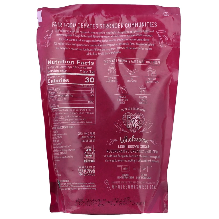 Wholesome Sweeteners, органический светлый коричневый сахар, 680 г (24 унции)