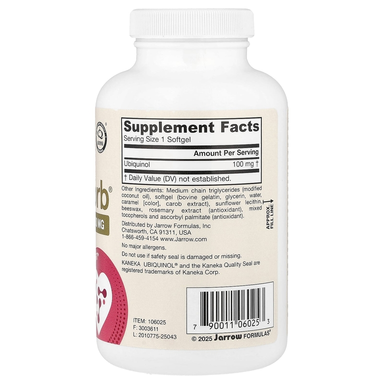 Jarrow Formulas, убихинол, максимальное усвоение, 100 мг, 120 желатиновых капсул
