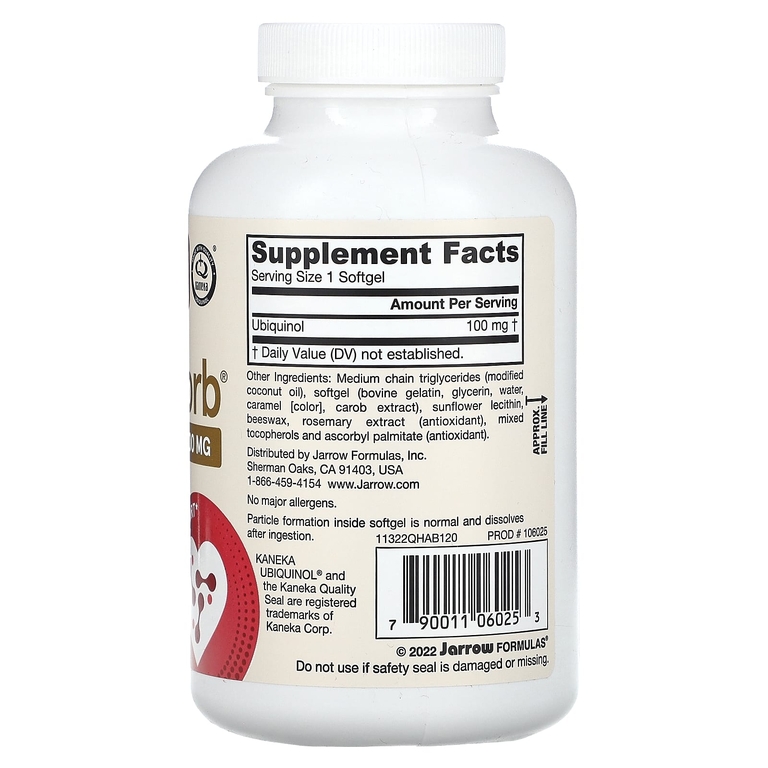 Jarrow Formulas, убихинол, максимальное усвоение, 100 мг, 120 желатиновых капсул