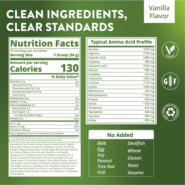MRM Nutrition, растительный протеин с суперфудами, со вкусом ванили, 570 г (1,26 фунта)