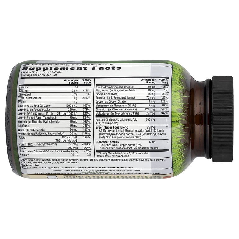 Irwin Naturals, мультивитамин, с железом, 60 желатиновых капсул