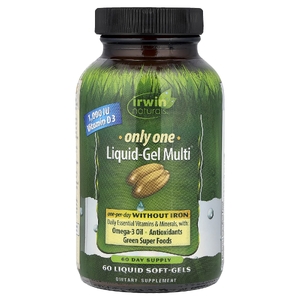 Irwin Naturals, мультивитамины, без железа, 60 желатиновых капсул