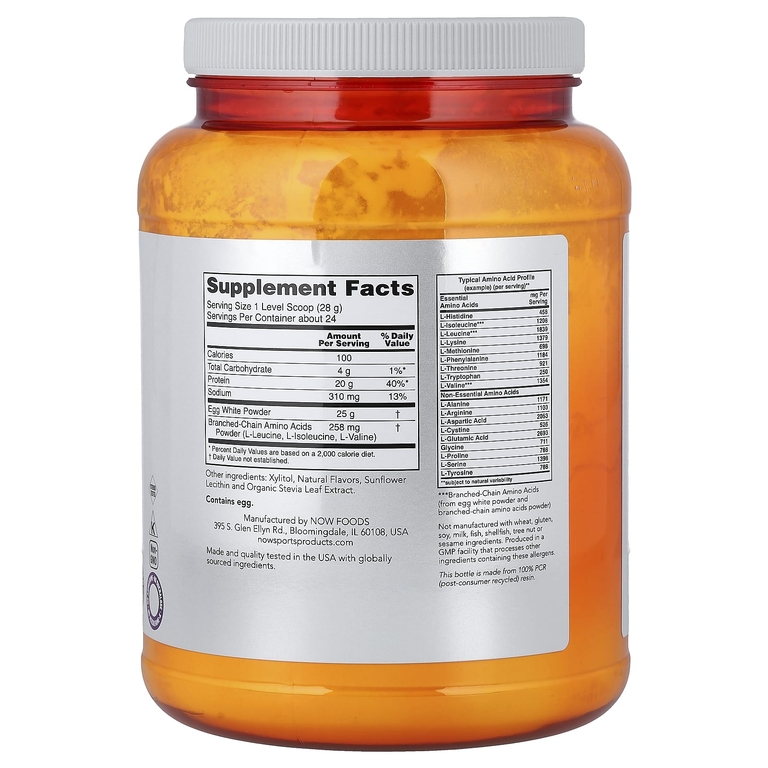 NOW Foods, Спортивный активный образ жизни, белок яичного белка с BCAA, сливочная ваниль, 1,5 фунта (680 г)