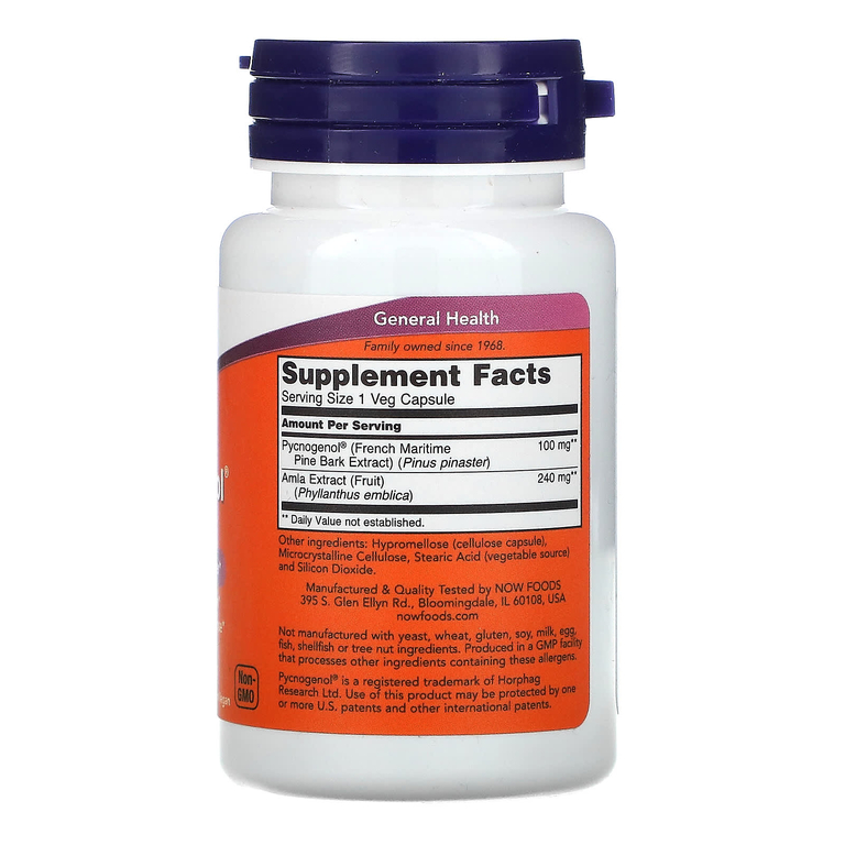 NOW Foods, Экстракт коры французской приморской сосны с амлой, 60 растительных капсул