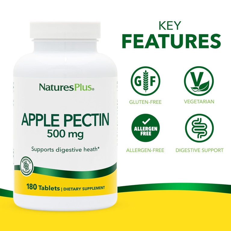 NaturesPlus, яблочный пектин, 500 мг, 180 таблеток