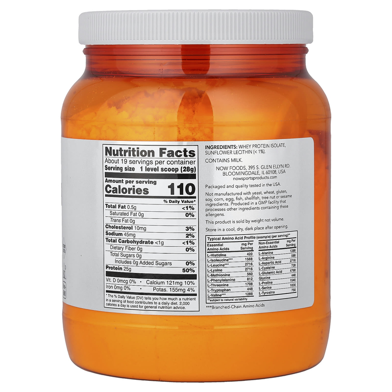 NOW Foods, Спорт, изолят сывороточного протеина, без добавок, 544 г (1,2 фунта)