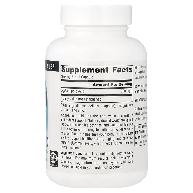 Source Naturals, Альфа-липоевая кислота, 600 мг, 60 капсул