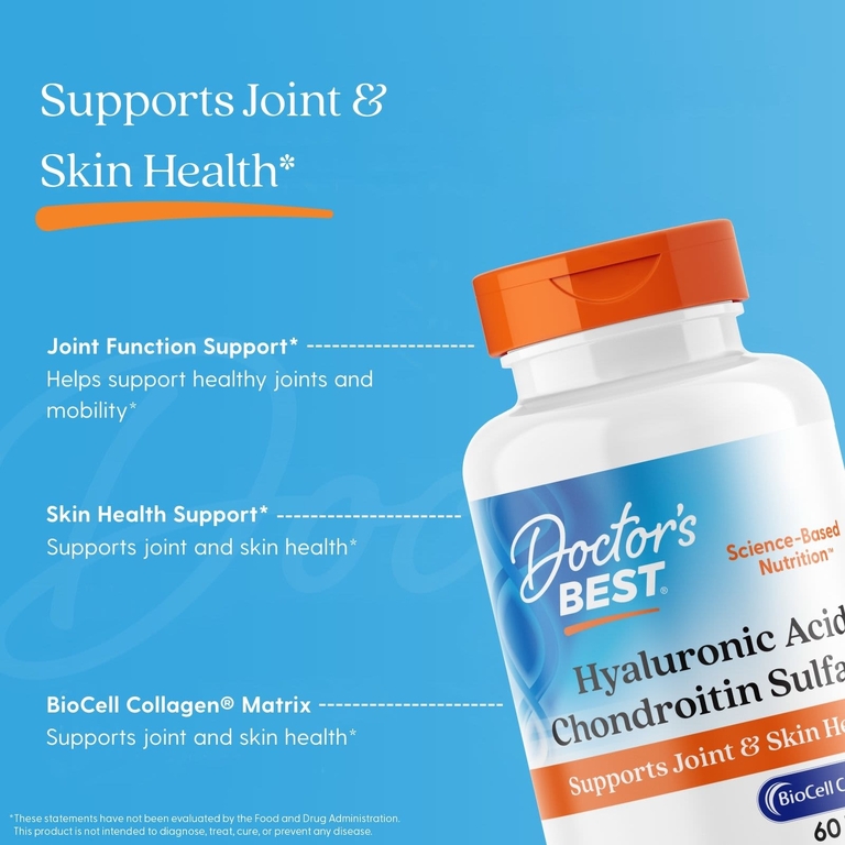 Doctor's Best, гиалуроновая кислота и хондроитинсульфат, 60 таблеток