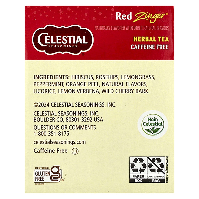Celestial Seasonings, травяной чай. с гибискусом, без кофеина, 20 чайных пакетиков, 49 г (1,7 унции)