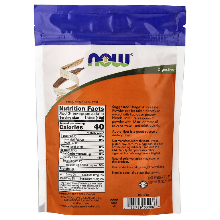 NOW Foods, яблочная клетчатка, чистый порошок, 340 г (12 унций)
