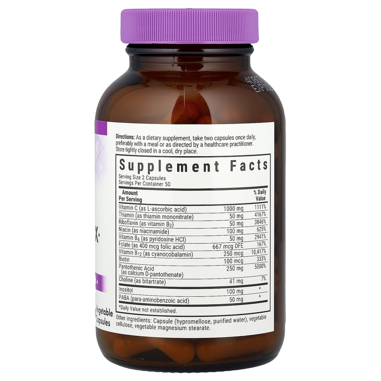 Bluebonnet Nutrition, комплекс витаминов группы B для борьбы со стрессом, 100 растительных капсул