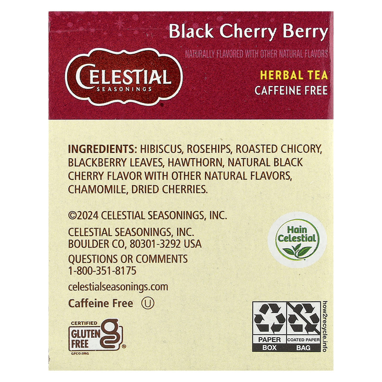 Celestial Seasonings, травяной чай, с ягодами черемухи, без кофеина, 20 чайных пакетиков, 45 г (1,6 унции)