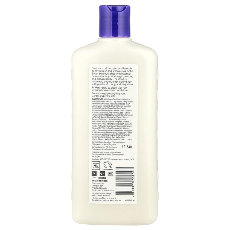Andalou Naturals, Кондиционер, для объема, густоты, блеска, сияния волос, поднимает от корней, лаванда и биотин, 11,5 ж. унц. (340 мл)