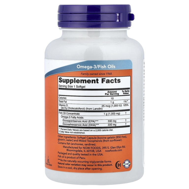 NOW Foods, рыбий жир с омега-3, 90 желатиновых капсул