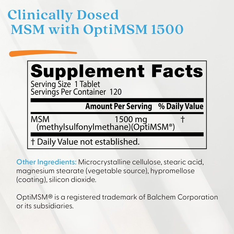 Doctor's Best, Метилсульфонилметан с OptiMSM®, 1500 мг, 120 таблеток