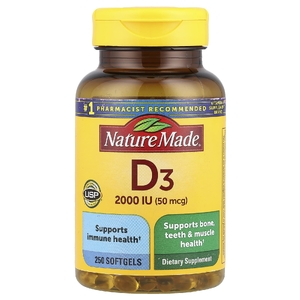 Nature Made, витамин D3, 2000 МЕ (50 мкг), 250 мягких таблеток