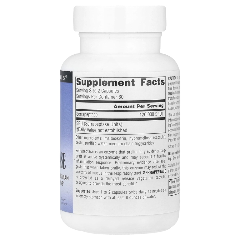 Source Naturals, серрапептаза, 120 капсул (60 000 единиц активности серрапептазы SPU в 1 капсуле)