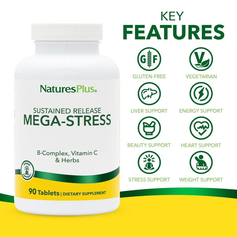NaturesPlus, Мега-стресс с замедленным высвобождением, 90 таблеток