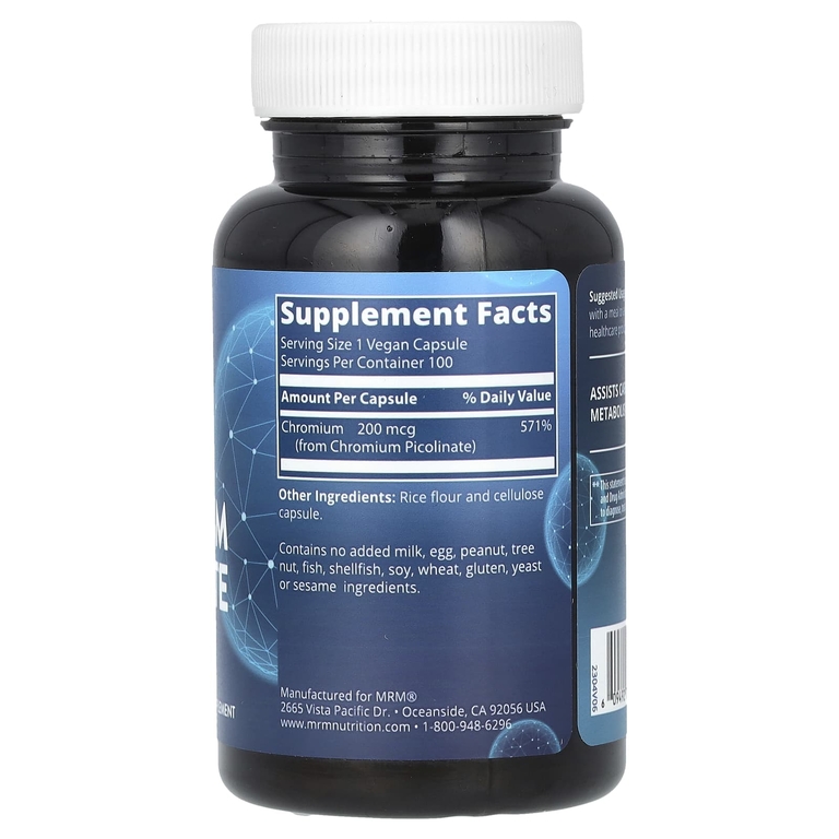 MRM Nutrition, пиколинат хрома, 100 веганских капсул (200 мкг в 1 капсуле)