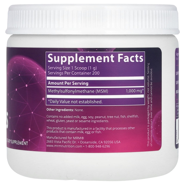 MRM Nutrition, Кристаллы МСМ (метилсульфонилметана), 1000 мг, 200 г (7,05 унции)
