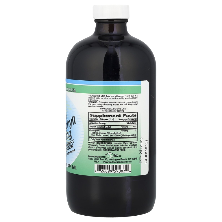 World Organic, жидкий хлорофилл с мятой и глицерином, 474 мл (16 жидк. унций)