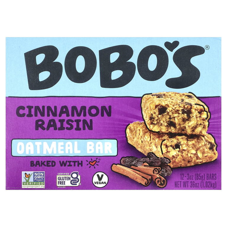 Bobo's Oat Bars, Овсяный батончик, корица и изюм, 12 батончиков по 85 г (3 унции) (Товар снят с продажи) 