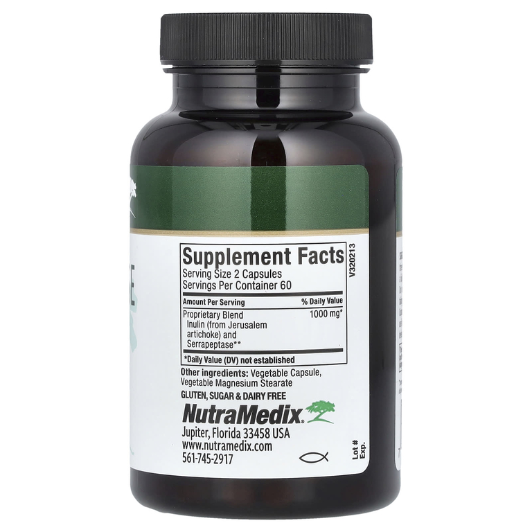 NutraMedix, Серрапептаза с инулином, 120 растительных капсул (500 мг на капсулу)