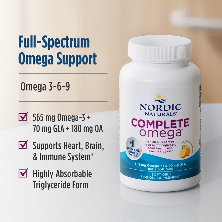 Nordic Naturals, омега-3 из рыбьего жира с гамма-линоленовой кислотой омега-6 из масла семян бурачника, со вкусом лимона, 120 желатиновых капсул