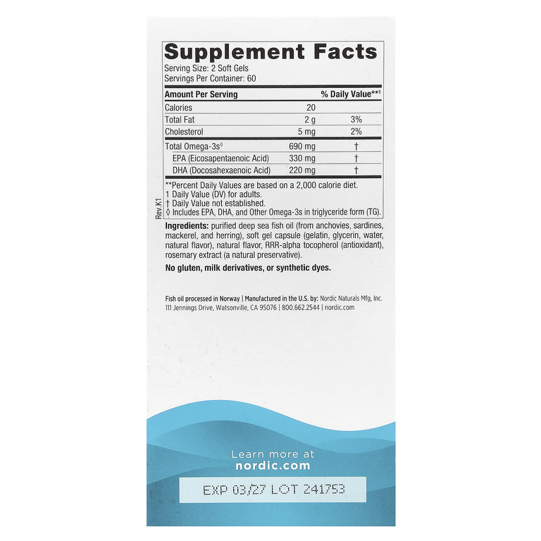 Nordic Naturals, омега-3, со вкусом лимона, 120 капсул (345 мг в 1 капсуле)