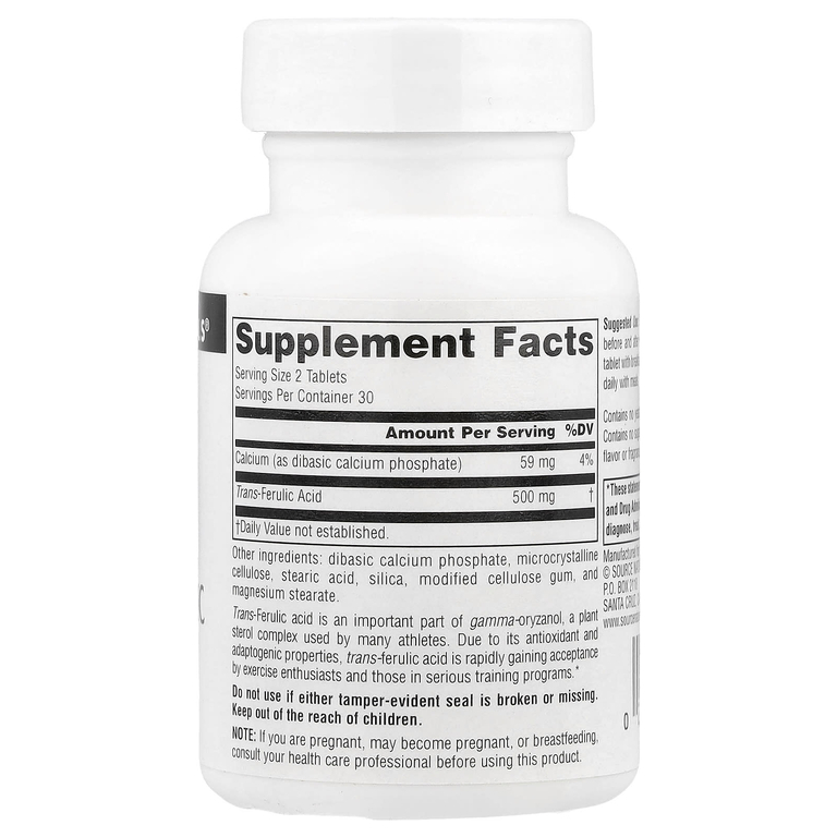 Source Naturals, трансферуловая кислота, 60 таблеток
