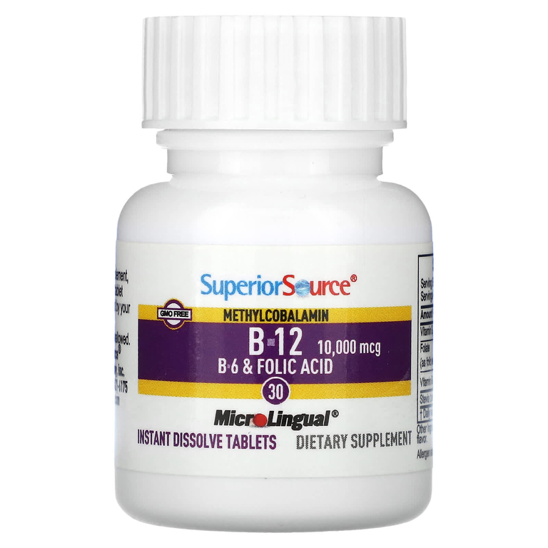 Superior Source, витамины B12, B6 и фолиевая кислота, метилкобаламин, 30 быстрорастворимых таблеток