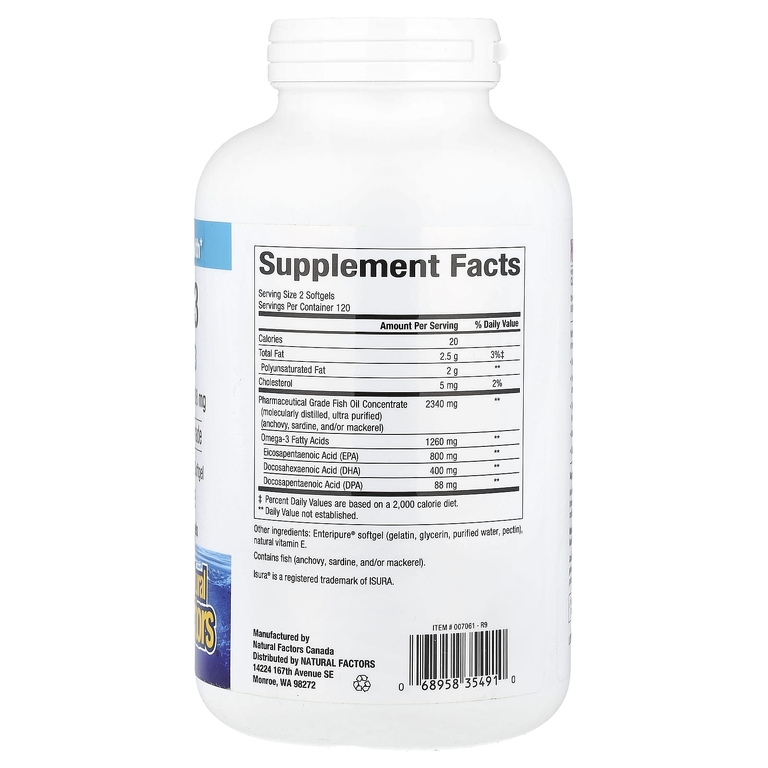 Natural Factors, омега-3, 240 капсул (630 мг в 1 капсуле)