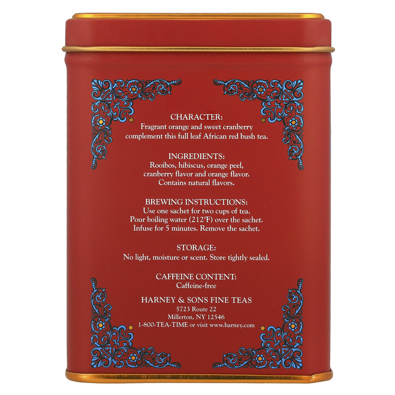 Harney & Sons, ройбуш и гибискус, африканская осень, без кофеина, 20 пакетиков, 40 г (1,4 унции)