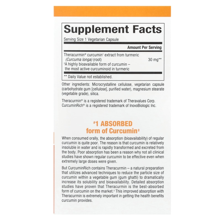 Natural Factors, куркумин, 30 мг, 60 вегетарианских капсул