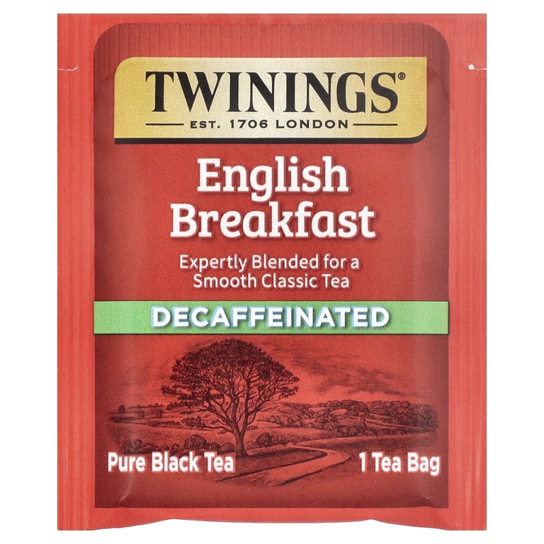 Twinings, чистый черный чай, английский завтрак, без кофеина, 25 чайных пакетиков, 50 г (1,76 унции)