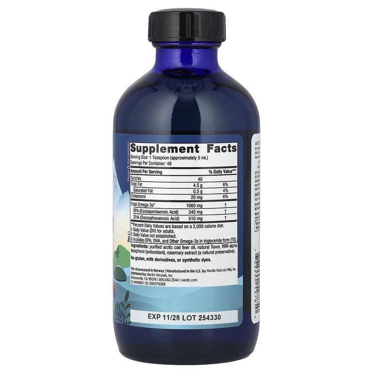 Nordic Naturals, жир из печени дикой арктической трески, со вкусом апельсина, 1060 мг, 237 мл (8 жидк. унций)