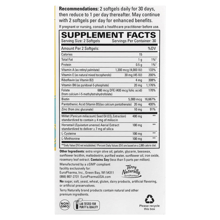 Terry Naturally, формула восстановления волос, 60 желатиновых капсул
