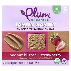 Plum Organics, сэндвич-батончик, от 15 месяцев, с арахисовым маслом и клубникой, 5 батончиков, 29 г (1,02 унции)